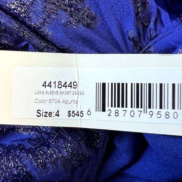 Monique Lhuillier Azurite Long-Sleeve Tie-Back Short Dress Size 4 NWT - Picture 9 of 10